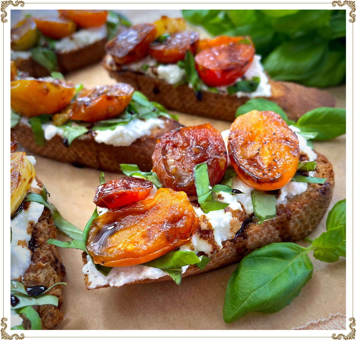 Recette de Bruschetta sur baguettine sans gluten et sans produits laitiers de Cuisine l'Angélique.