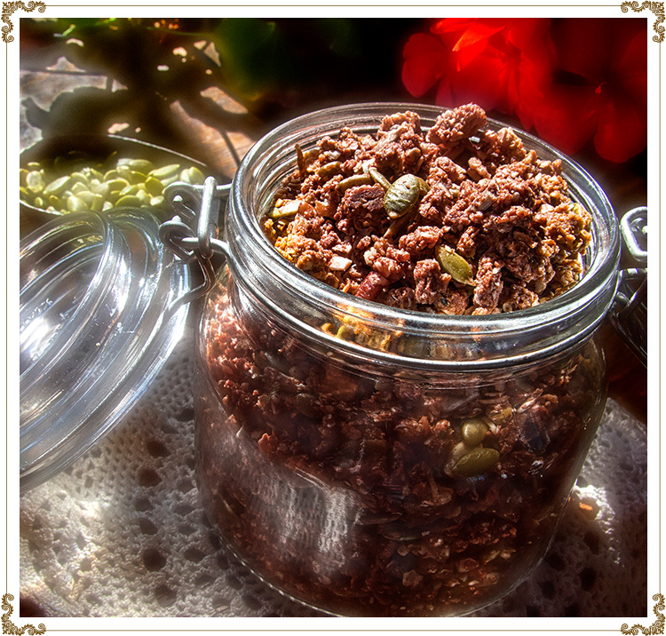 Chocolate granola cereal
Gluten-free, dairy-free (casein-free), hypotoxic and vegan recipe.
