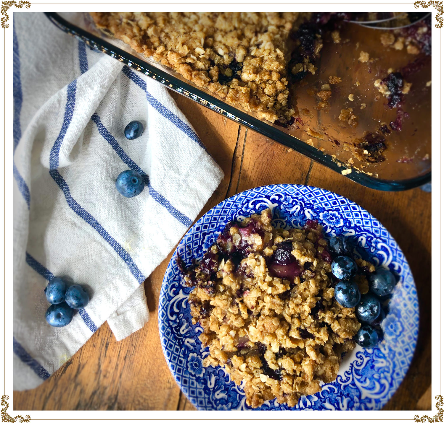 Recette de Croustade pêches et bleuets sans gluten et sans produits laitiers de Cuisine l'Angélique.