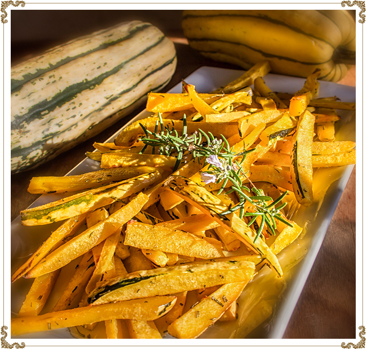 Frites de courge délicata parfumées au romarin sans gluten