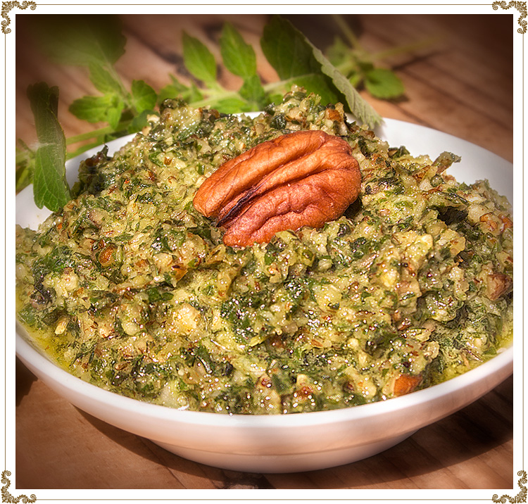Basil Mint Pesto
Gluten-free, dairy-free (casein-free), hypotoxic and vegan 
By: Cuisine l'Angélique
