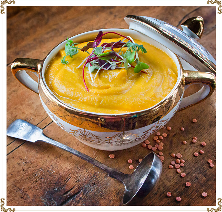 Potage de carottes et panais aux lentilles rouges sans gluten