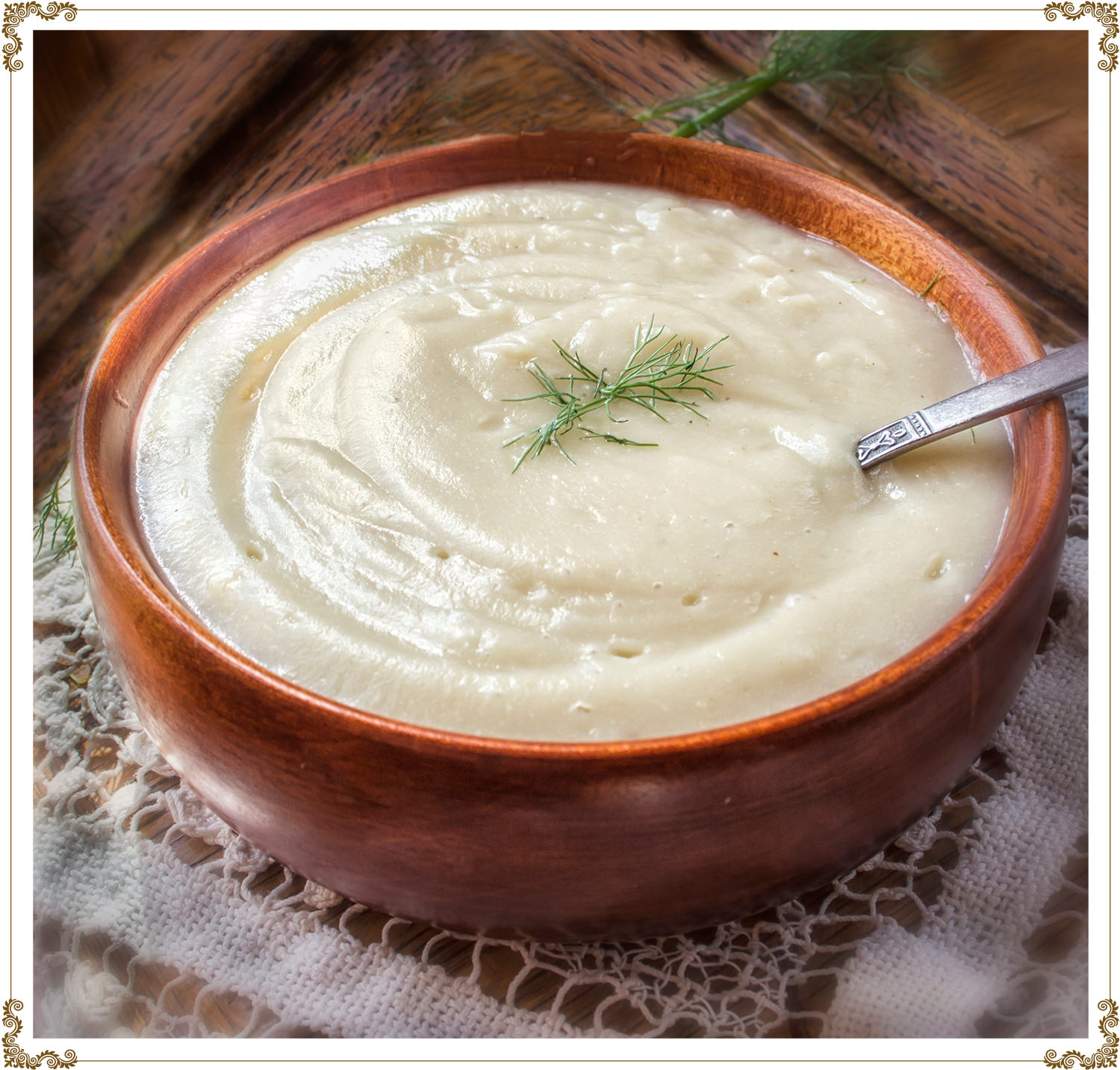 Recette de Potage de céleri-rave, chou-fleur et fenouil sans gluten et sans produits laitiers de Cuisine l'Angélique.