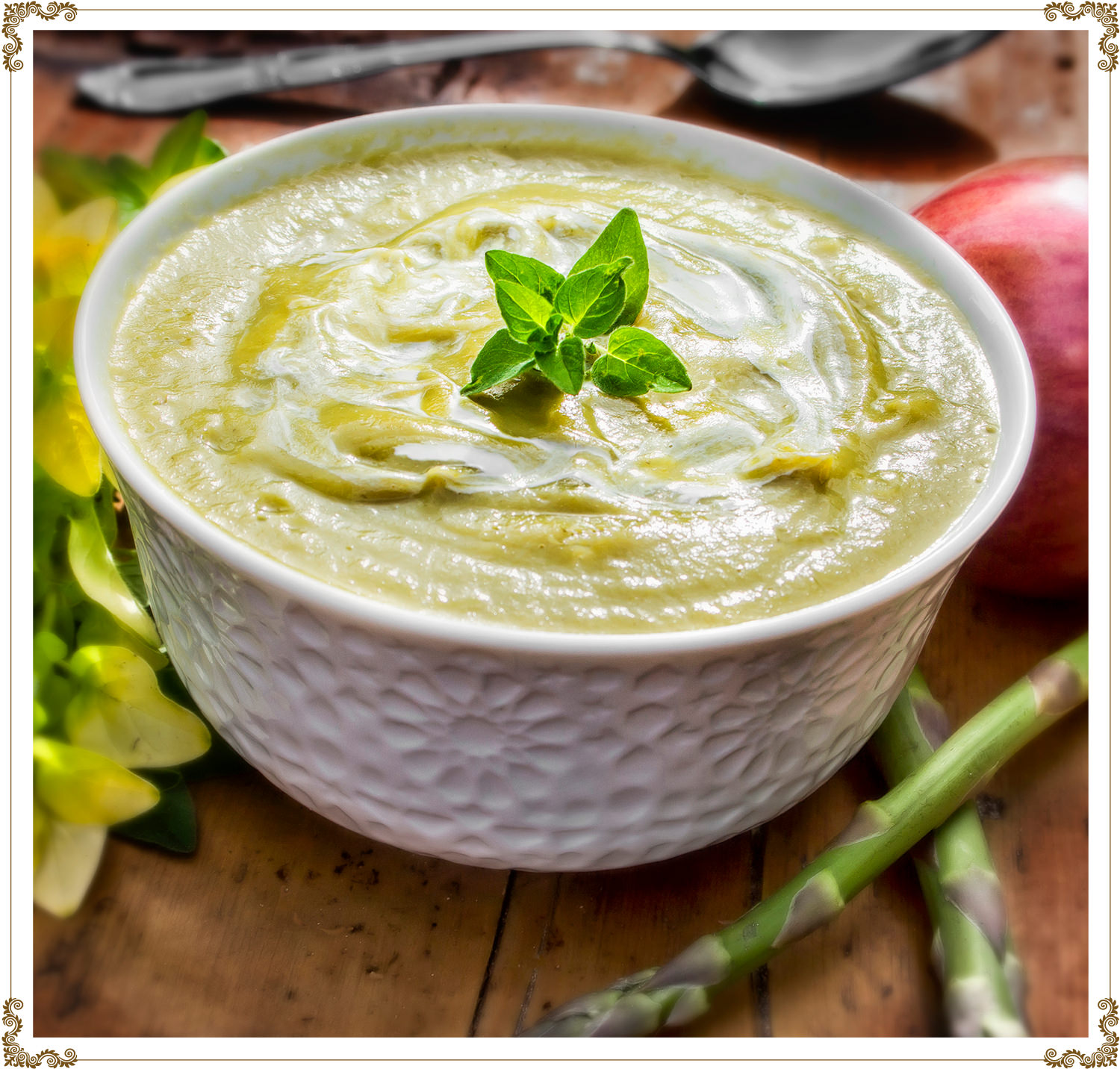 Recipe Apple and asparagus soup Gluten-free, Dairy-free, Organic from Cuisine l’Angélique.