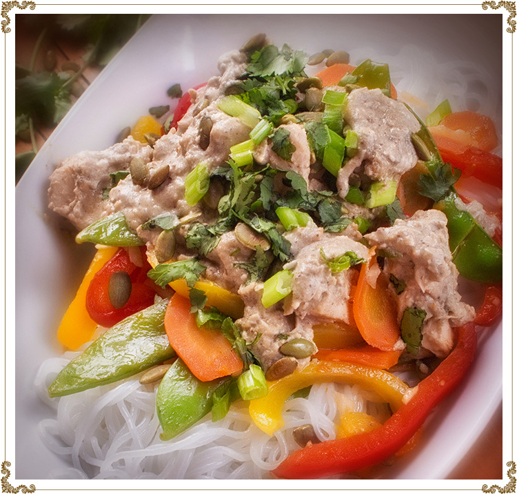 Recette de poulet asiatique, sauce au beurre d’amande et citrouille sans gluten de Cuisine l'Angélique.