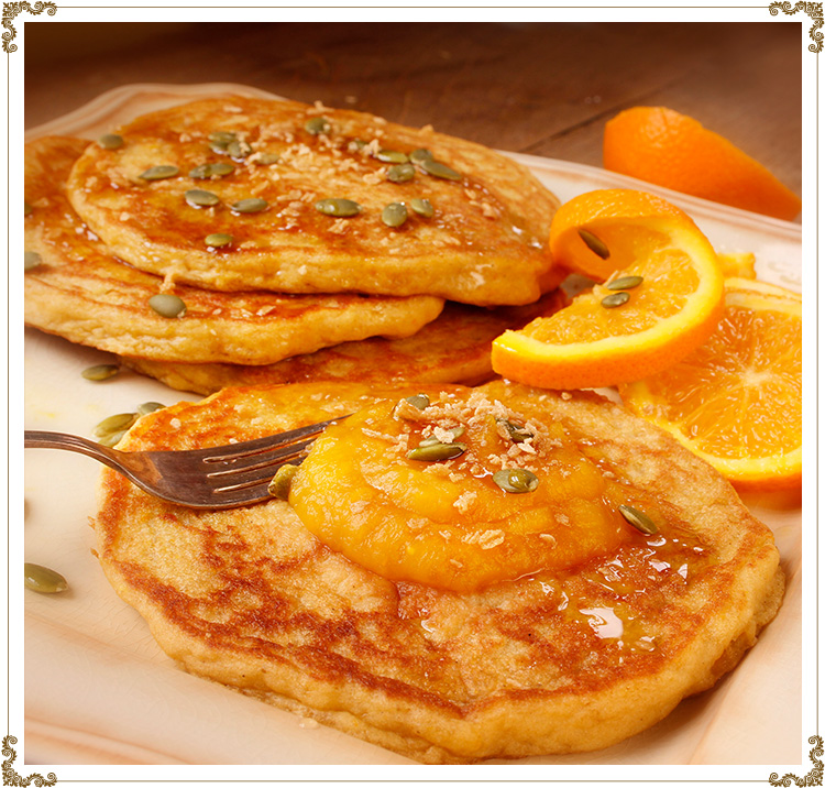Recipe photo Pumpkin and Orange Pancakes
Gluten-free, dairy-free (casein-free) and hypotoxic 
By: Cuisine l'Angélique
